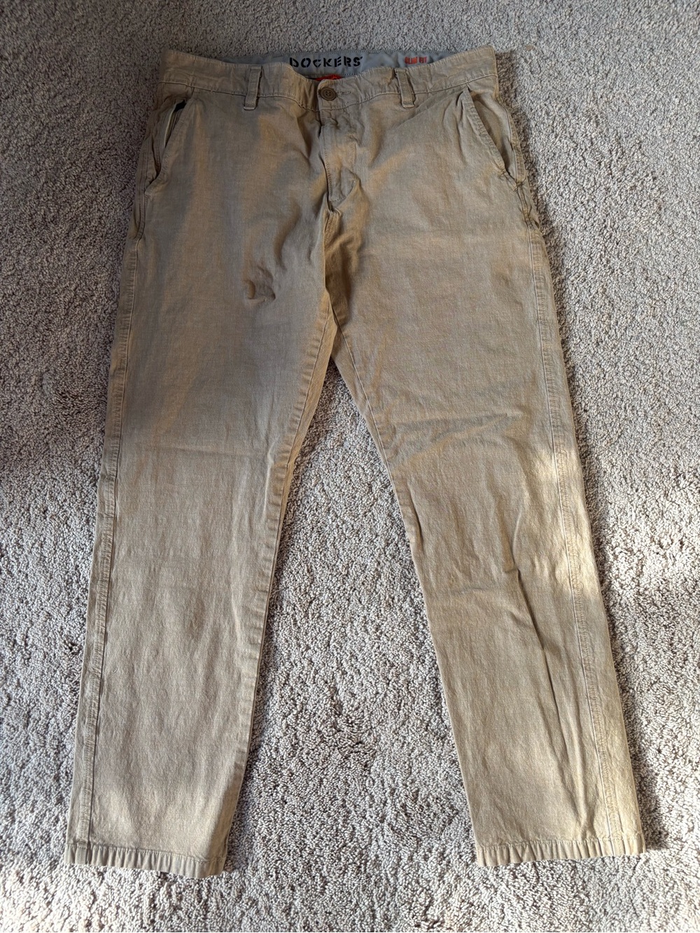 Dockers Smart 360 Flex Beige Slim Fit Stretch Twill Chino Pants Men’s 34x30